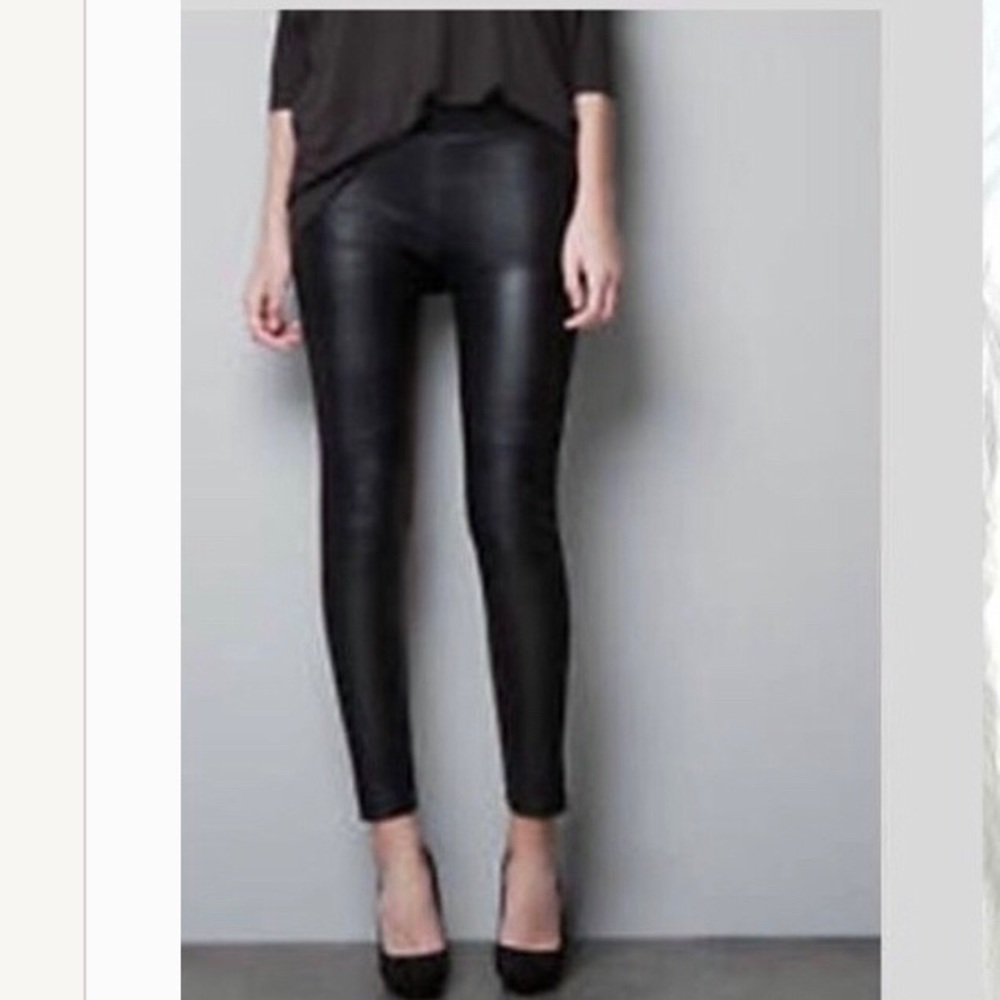 ZARA W&B faux leather moto leggings black Small